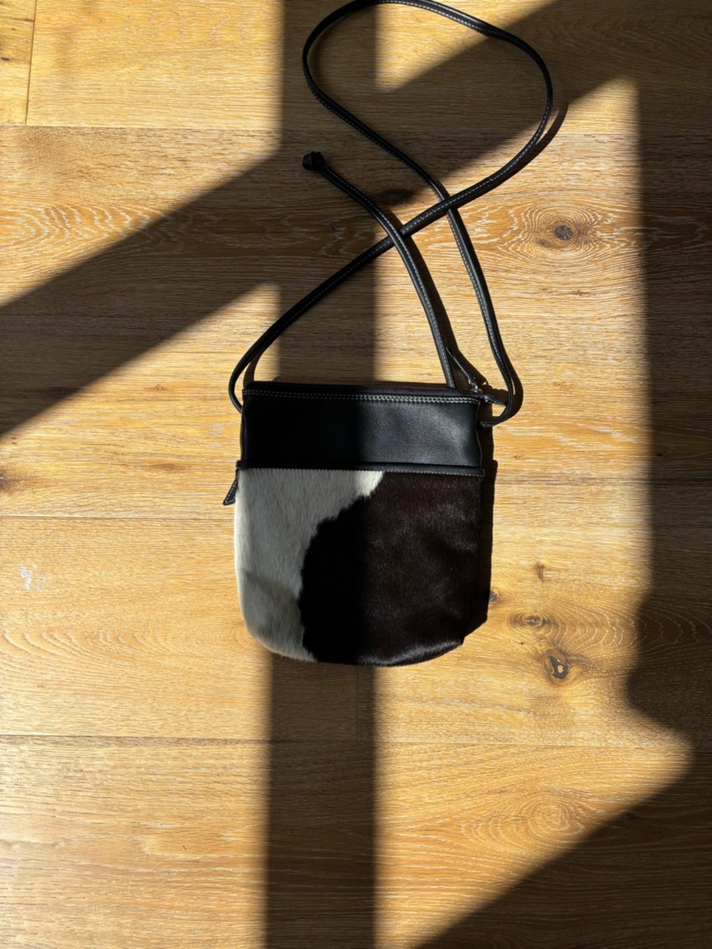 Black & White Cowhide Crossbody Satchel